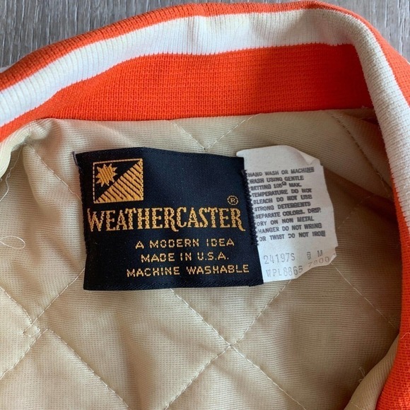 VINTAGE Weathercaster Patch Cominco American Orange Jacket Bomber Coat Medium - Picture 6 of 7